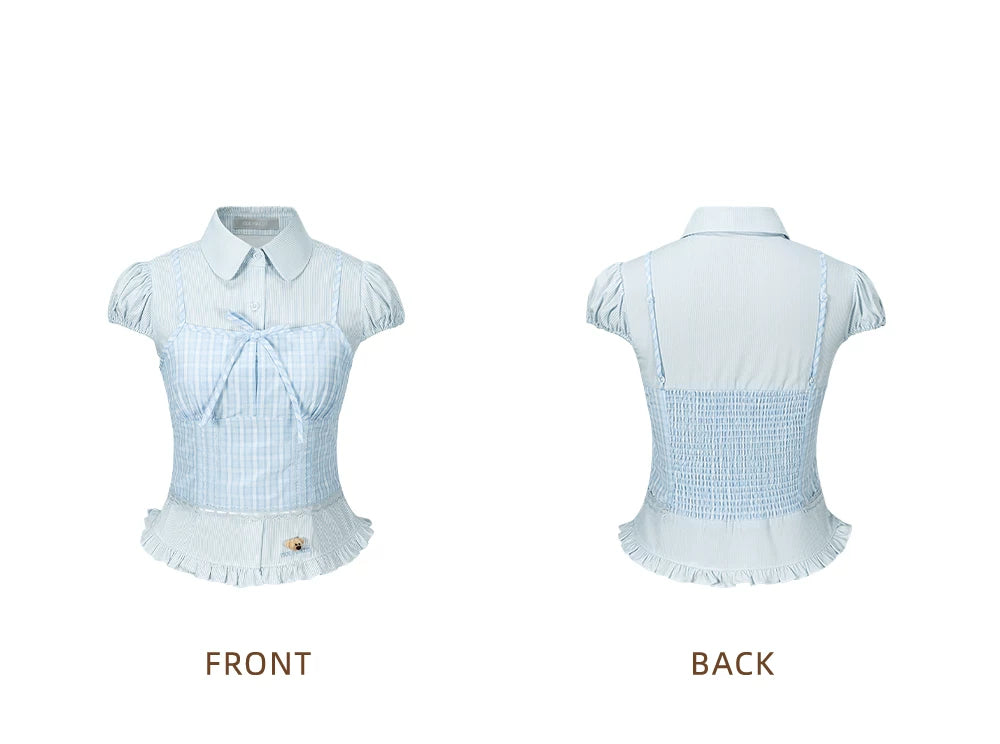 13DE MARZO Layered Puff Sleeve Corset Shirt Top