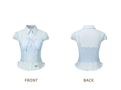 13DE MARZO Layered Puff Sleeve Corset Shirt Top