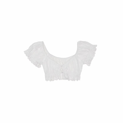 Jacquard Cotton Puff Sleeve Cropped Top 1Jinn Studio