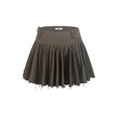 Patchwork Frayed Pleated Mini Skirt - CHINASQUAD