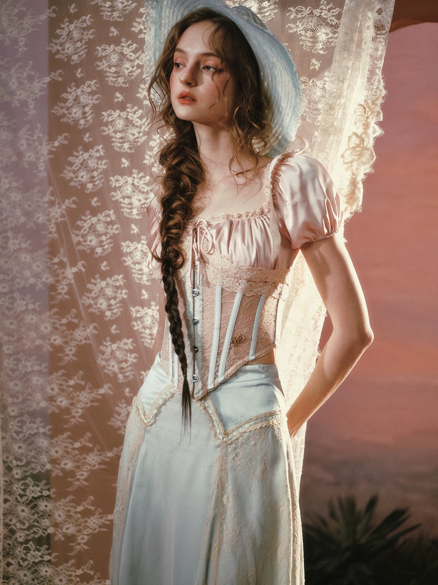 Blush Court Satin Corset Top &amp; Midi Skirt Set