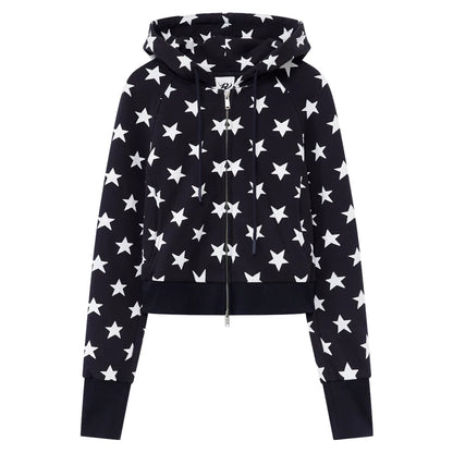 Double-Zip Star Print Cotton Hooded Jacket