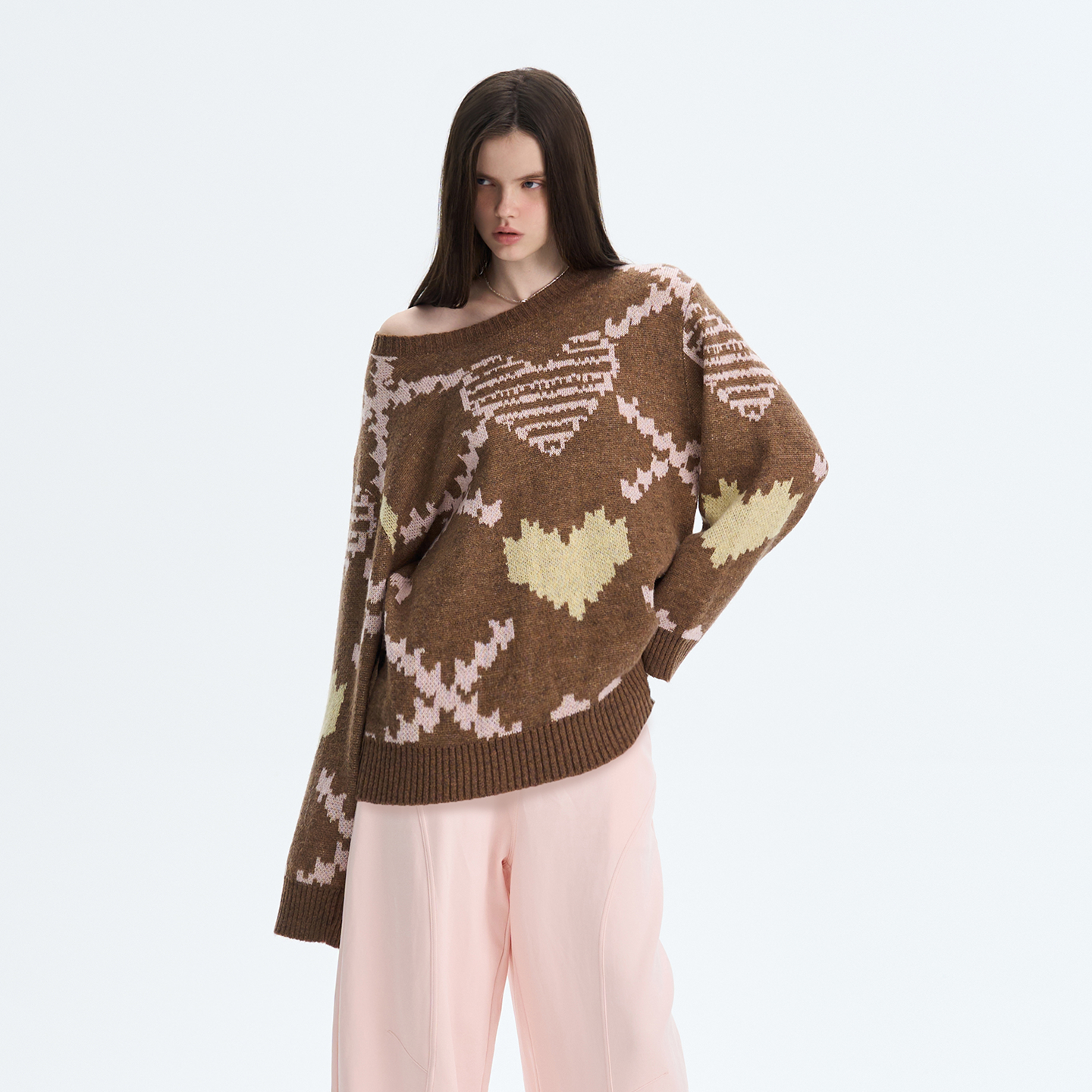 Retro Pixel Jacquard Knit Sweater &amp; Scarf Set