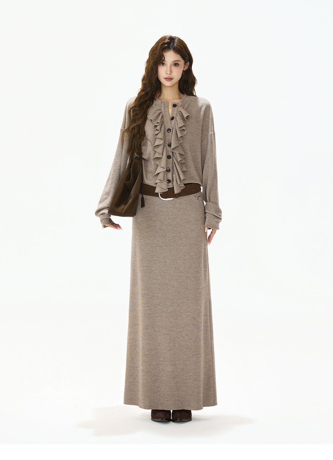 Logo-Embroidered High-Waist Knit Maxi Skirt
