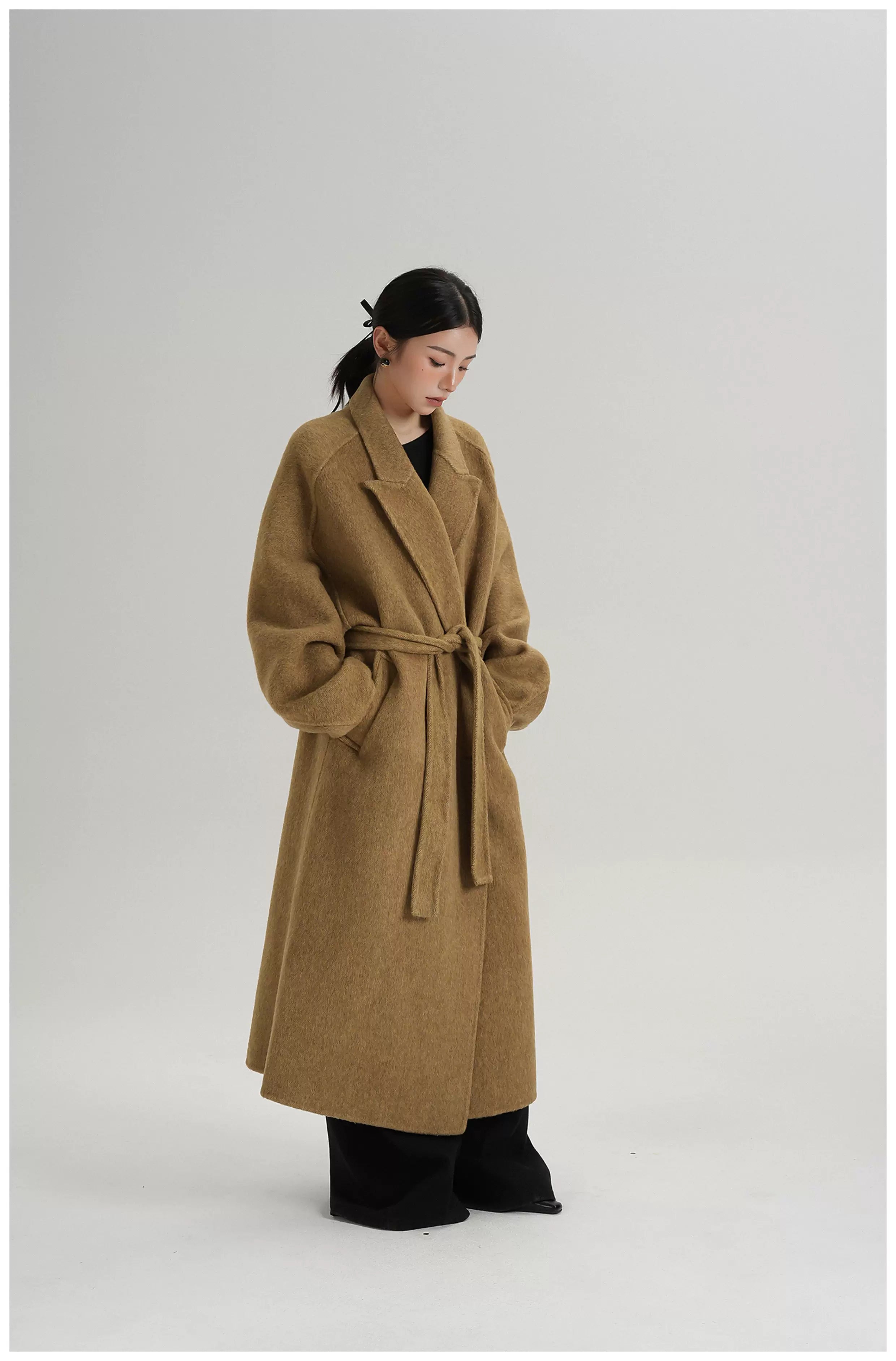 Tie-Belt Long Wool Coat