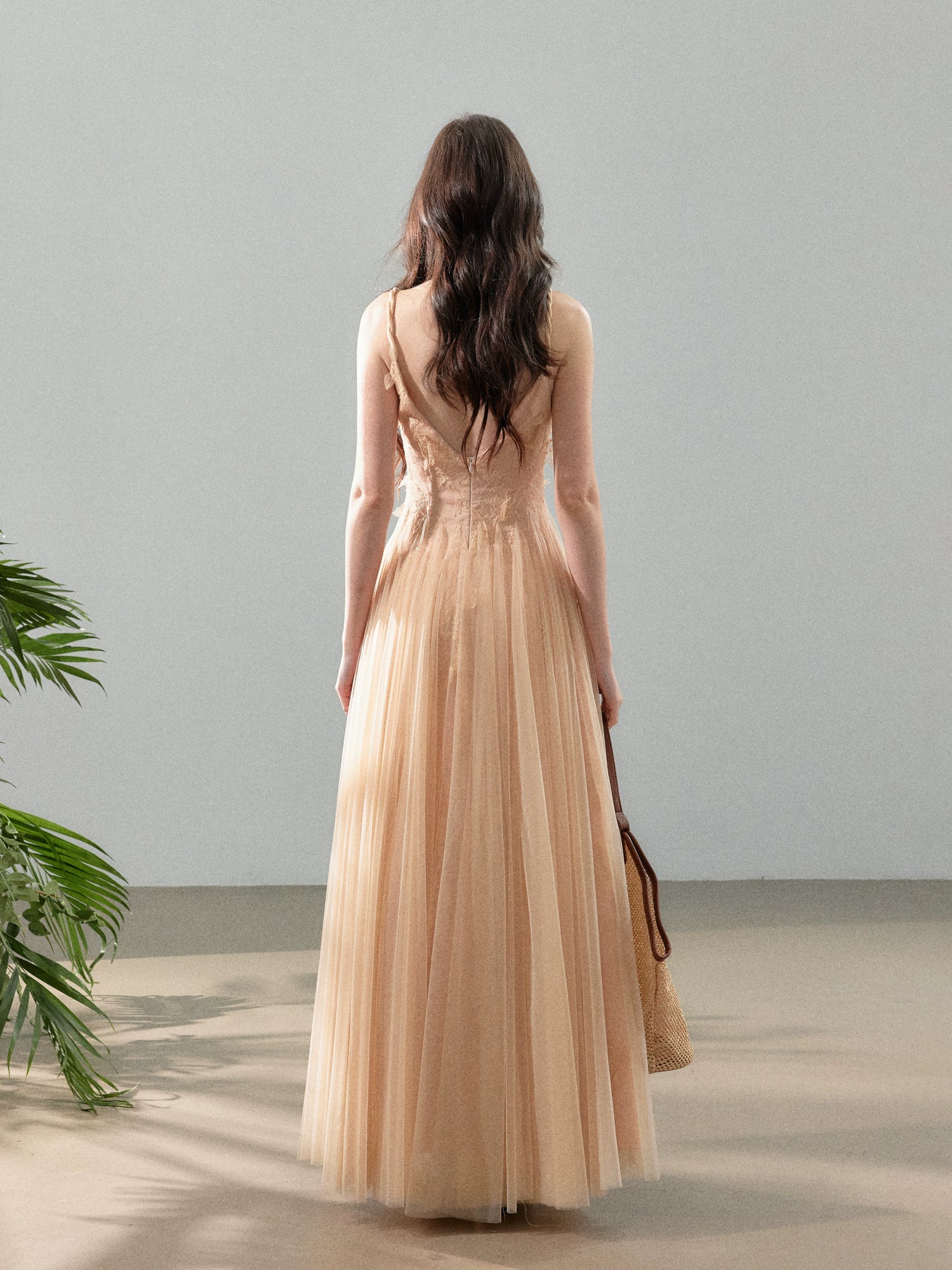 Peach Mist Floral Tulle Layered Slip Maxi Dress