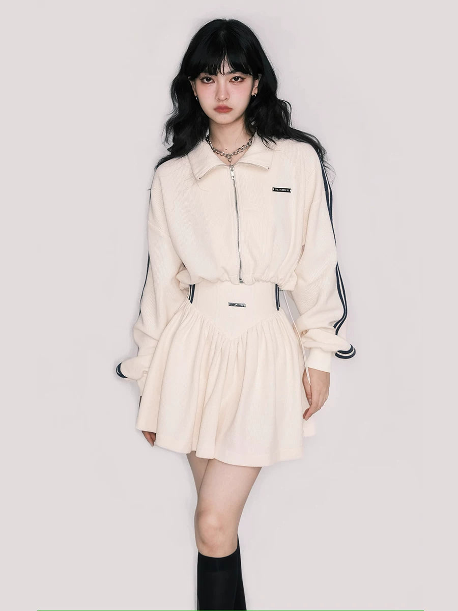 Tennis Waffle Sweatshirt &amp; Mini Skirt Set