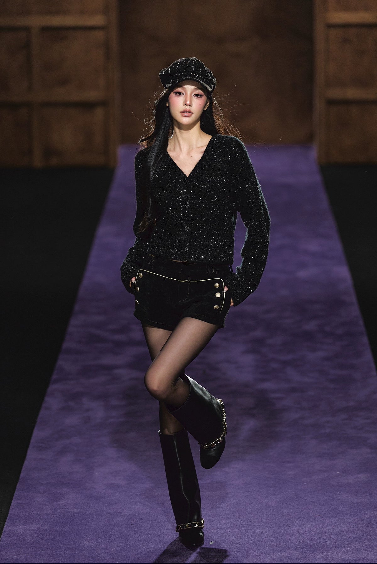 Shimmer V-Neck Sequin Detail Knit Cardigan