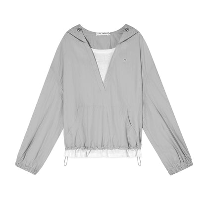 Hooded Drawstring Sun-Protective Jacket &amp; A-Line Skirt Set