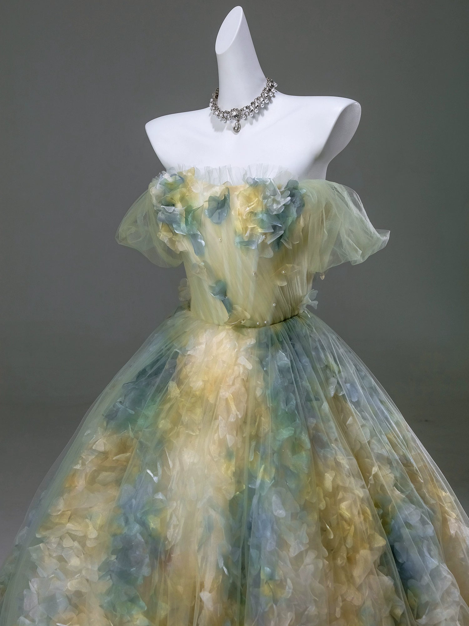 Coral Whisper Ethereal Tulle Couture Gown