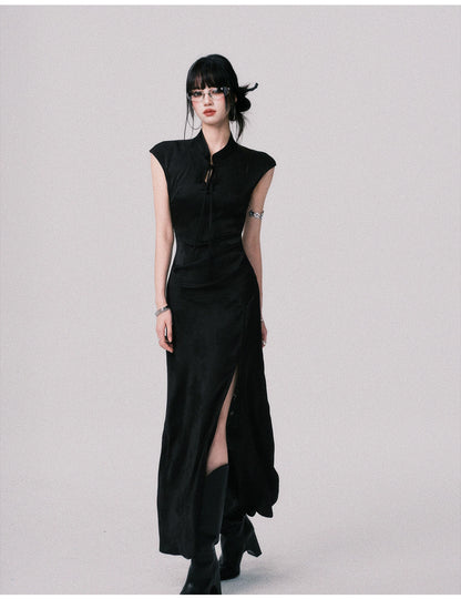 Chinese-Style Slim-Fit Cheongsam Maxi Dress