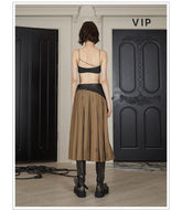 Grey & Brown Pleated Midi Skirt - CHINASQUAD