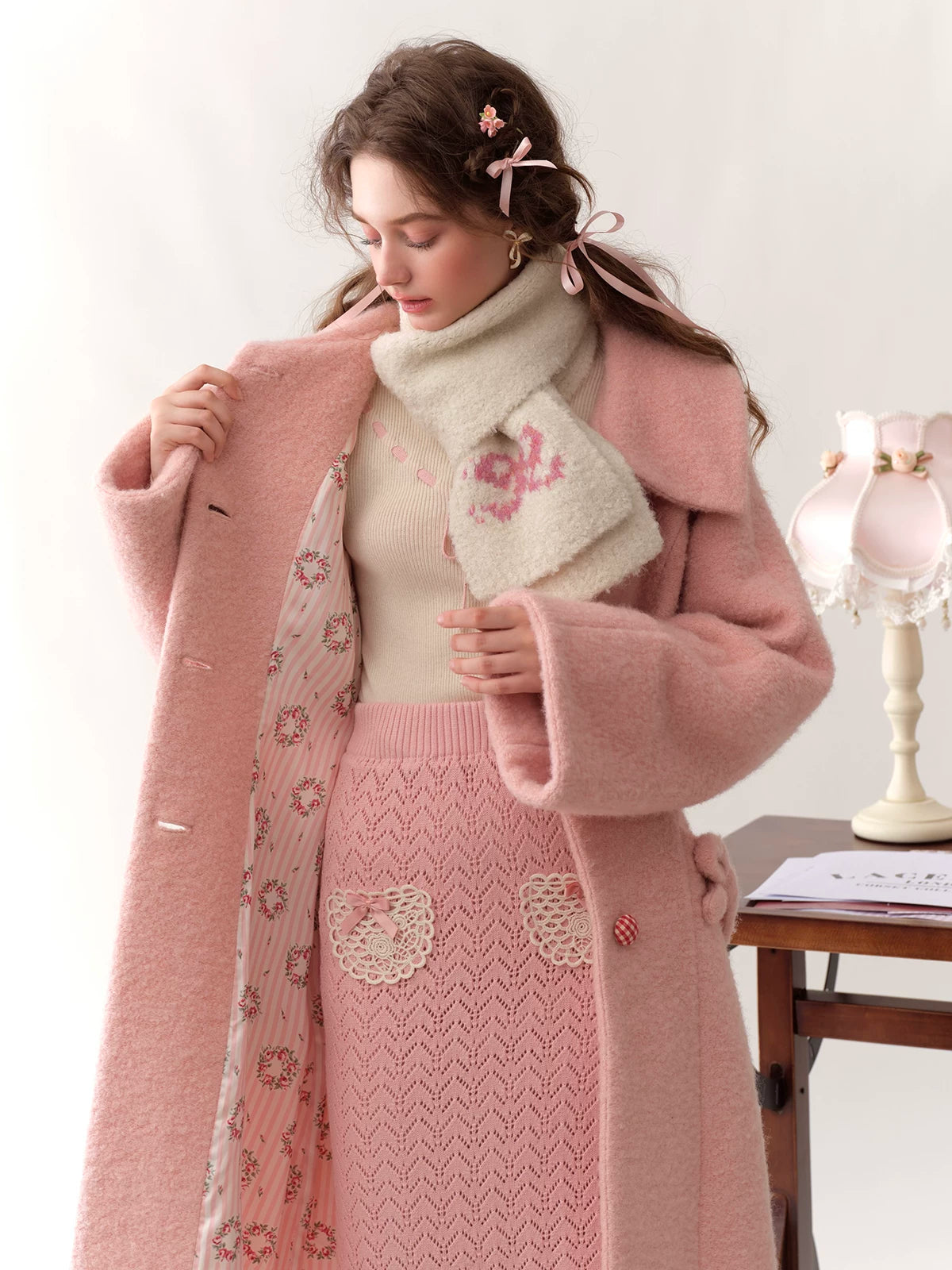 Collegiate White Mock-Neck Knit Top &amp; Skirt Set