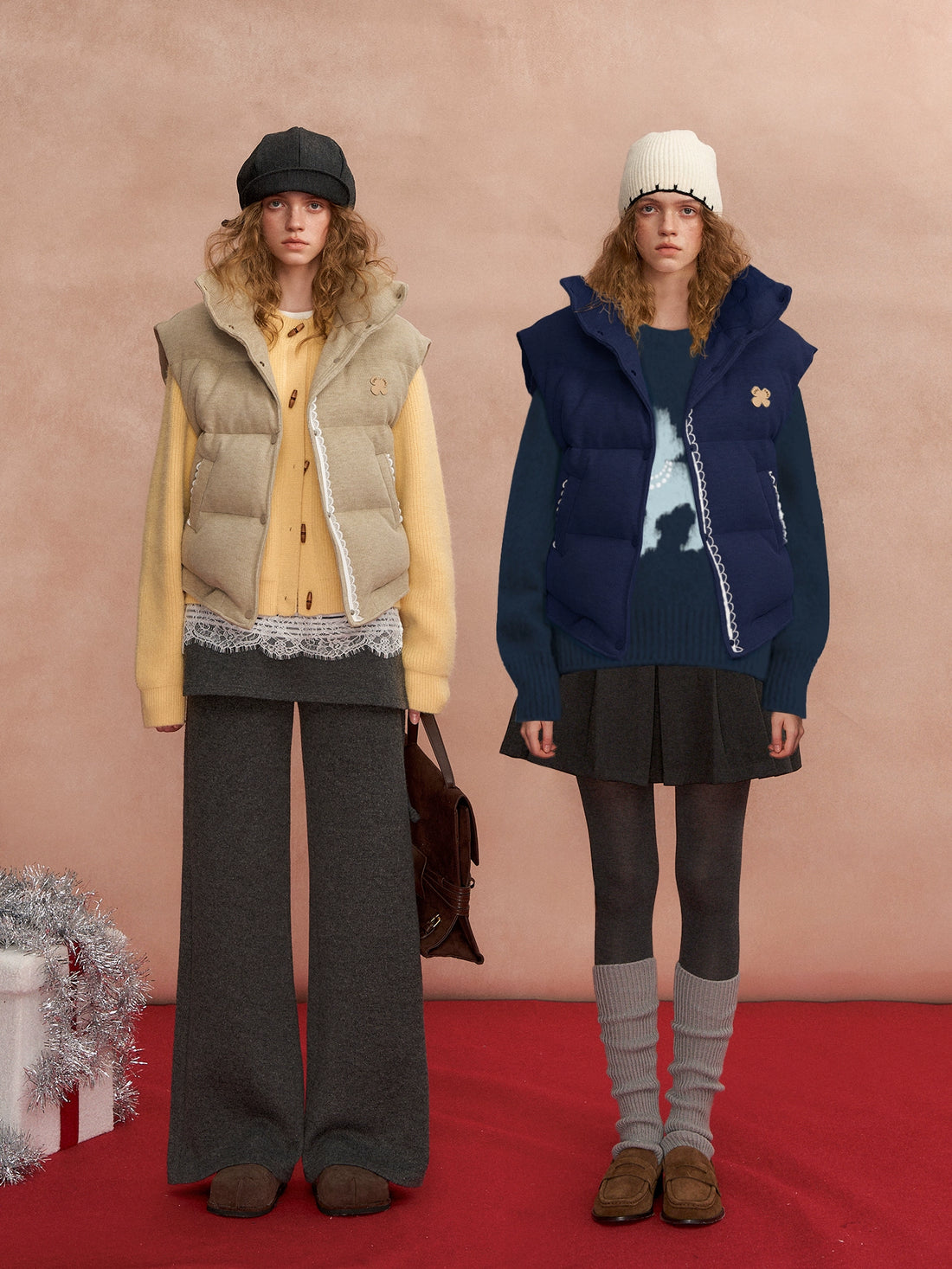 Lace-Paneled Stand-Collar Puffer Vest