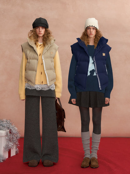 Lace-Paneled Stand-Collar Puffer Vest