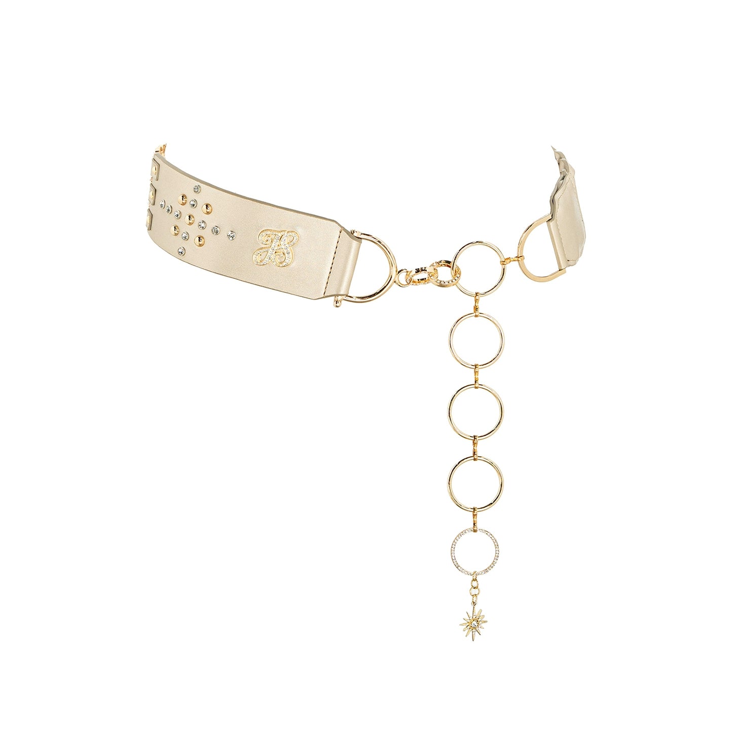 Ring-Detail Studded Woven PU Belt