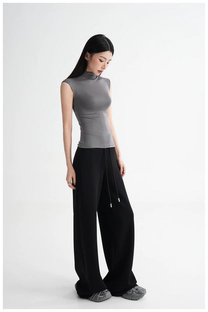 Silk Lyocell High-Neck Sleeveless Fitted T-Shirt