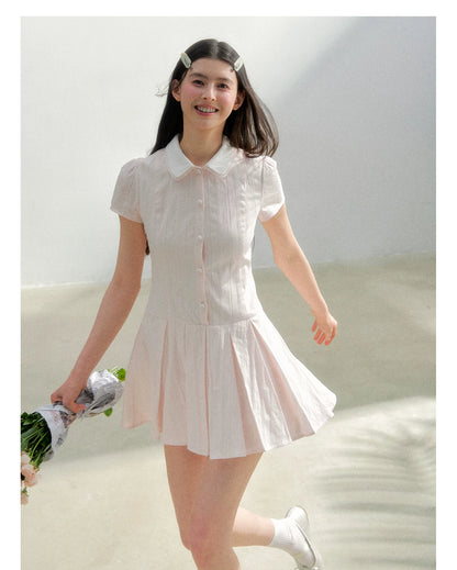Preppy Vintage Short Sleeve Shirt Dress