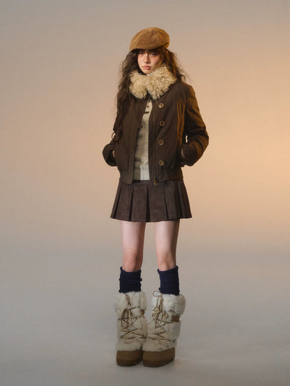 Detachable Fur-Collar Fitted Down Jacket