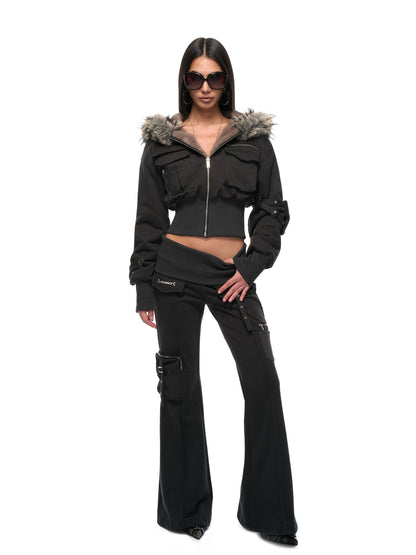 Waist-Cinched Hoodie &amp; Flare Pants Set