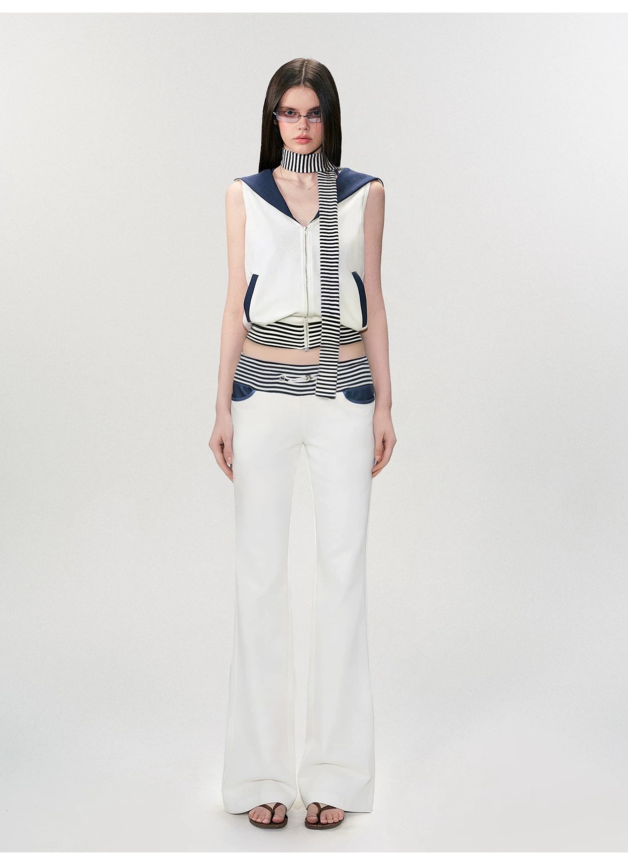Nautical Stripe Panel Relaxed Flared Pants