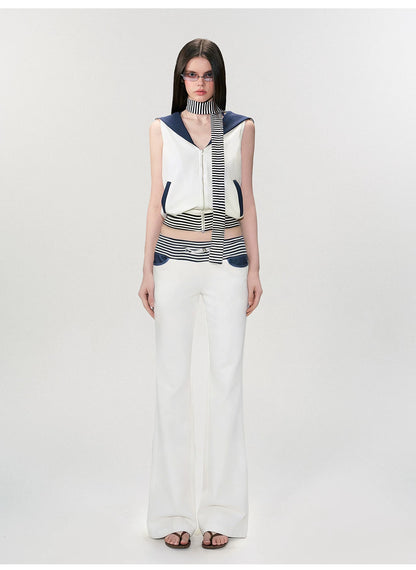 Nautical Stripe Panel Relaxed Flared Pants