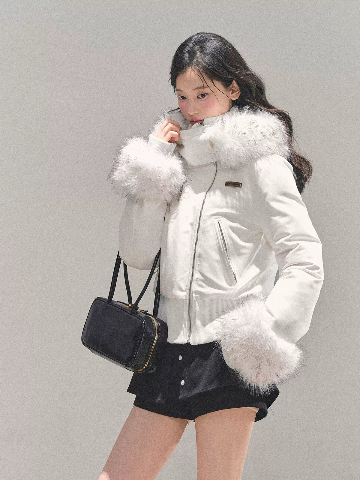 Faux Fur White Duck Down Puffer Jacket