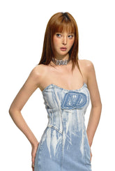 Gradient Tie-dye Strapless Denim Dress - CHINASQUAD