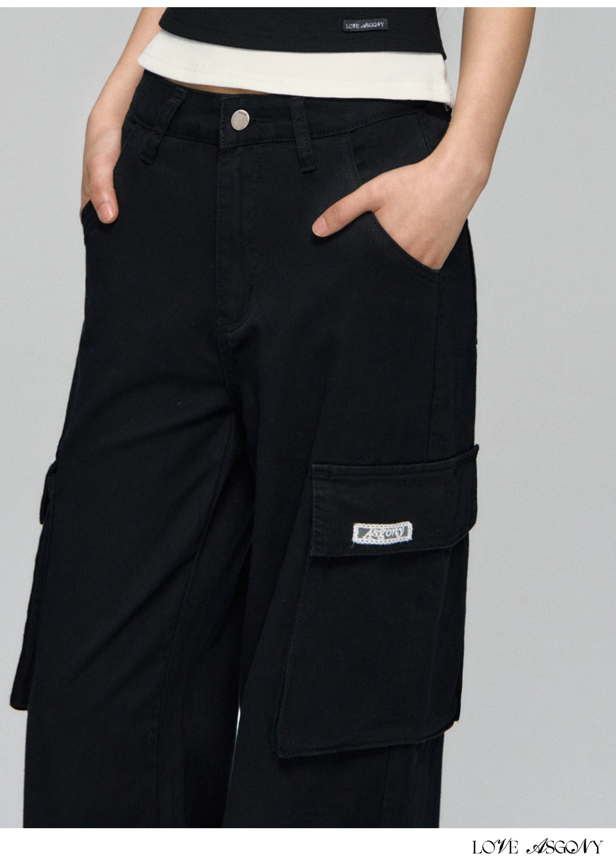 Flap-Back Pocket Utility Wide-Leg Jeans