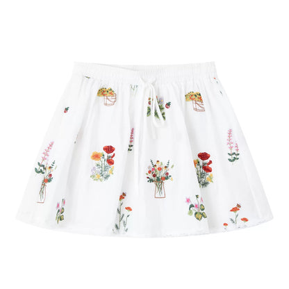 Floral Embroidered Lace Panel Shirt &amp; Mini Skirt Set