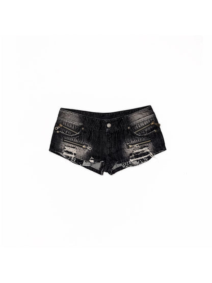 Vintage Washed Distressed Zip Denim Hot Shorts