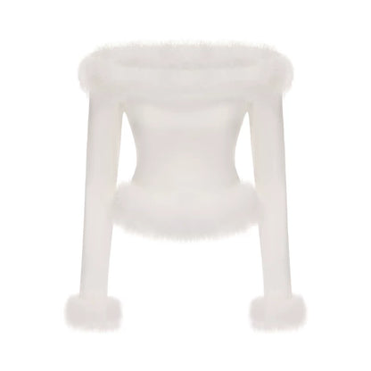 Feather-Trim Long-Sleeve Knit Top