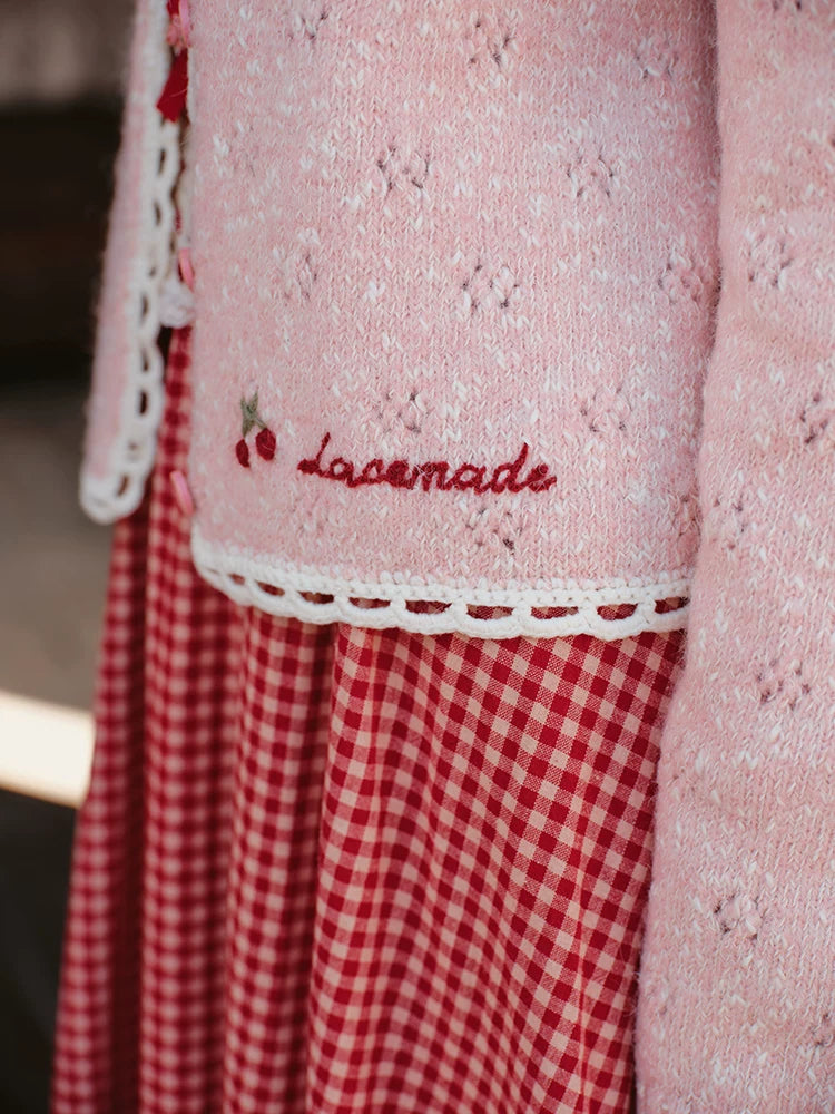 French Preppy Pink Wool Knit Cardigan