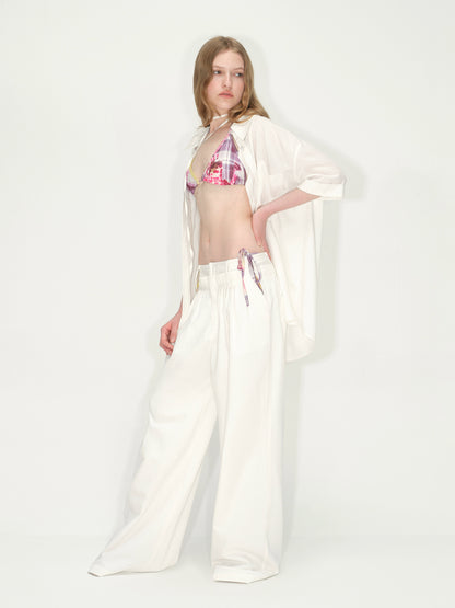 White Lyocell Wide-Leg Pants