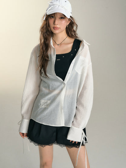 White &amp; Green Bow Sun Protection Cardigan