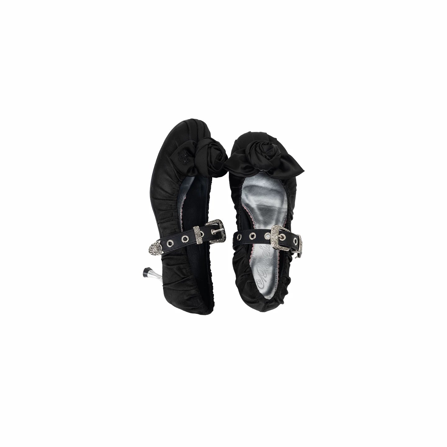 Satin Ruched Rose Kitten Heel Ballet Flats 1Jinn Studio