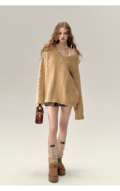 Reversible V-neck Knit Sweater - CHINASQUAD