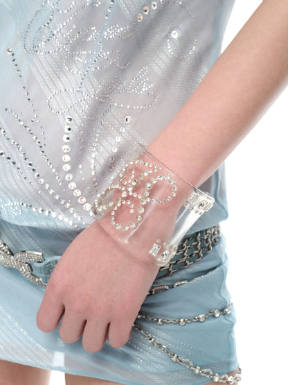 Crystal-Embellished Transparent Resin Cuff Bracelet
