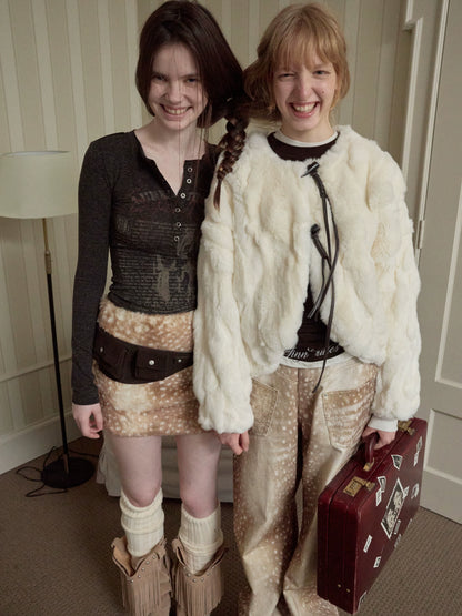 Fur Panel Horn-Buckle Jacket