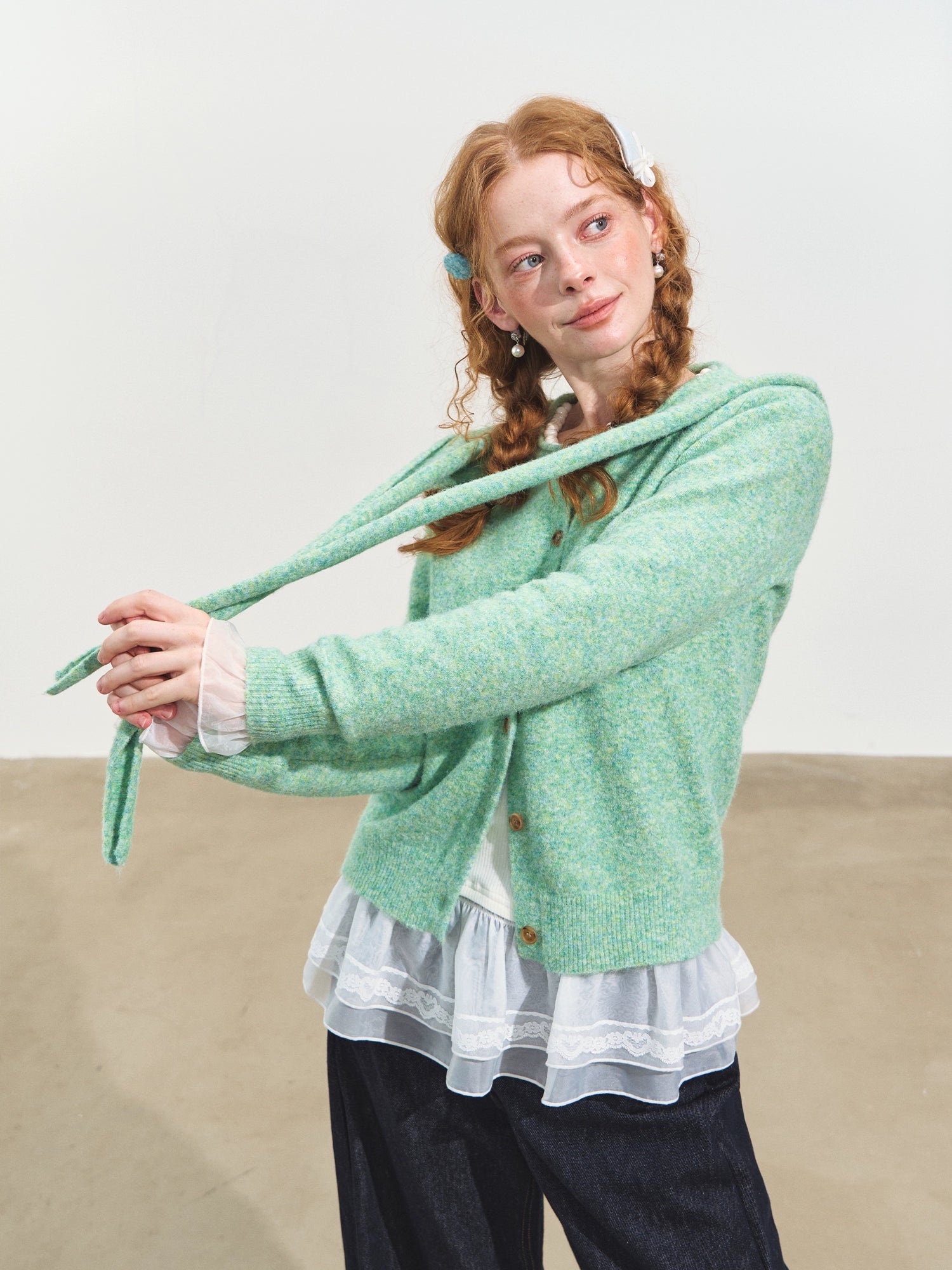 Hooded Shawl-Collar Knit Cardigan
