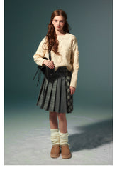 Beige Vintage Knitted Hollow-out Sweater - CHINASQUAD