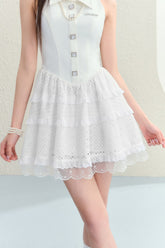 Lace Patchwork Sleeveless Puffy Dress - CHINASQUAD