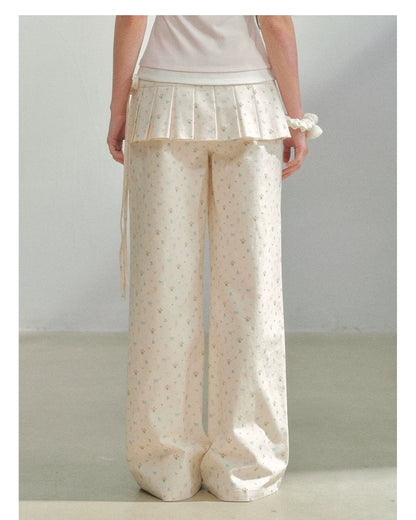 Original Floral Pleated Tail Long Pants