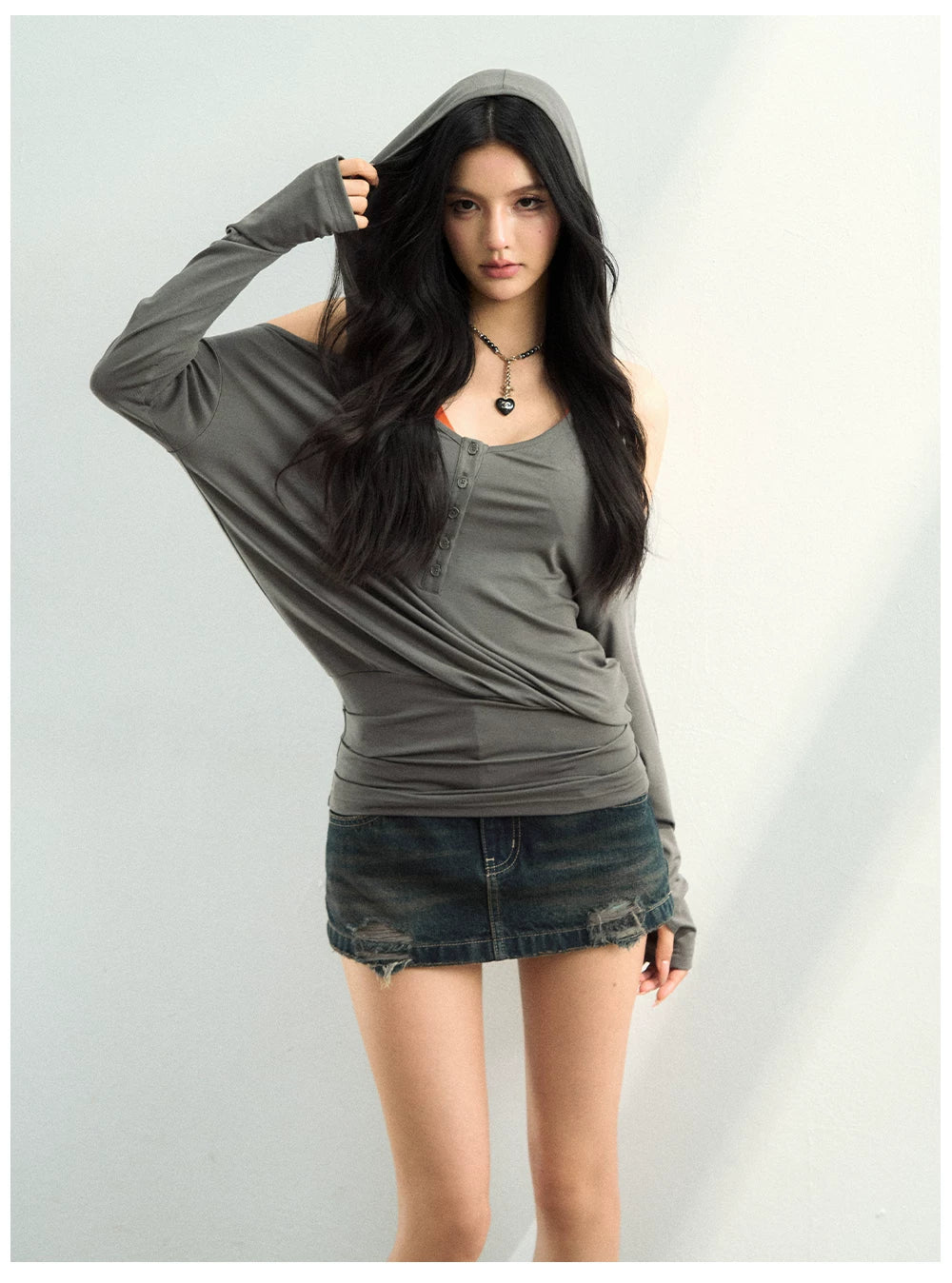 Studded Washed Denim Mini Skirt