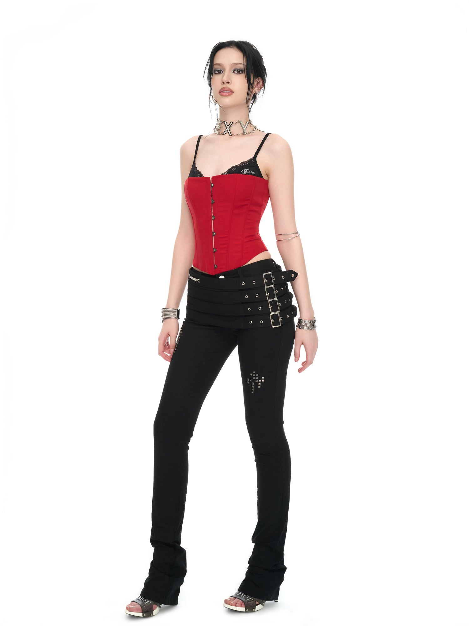 Crimson Lace Panel Hook Corset Camisole Top