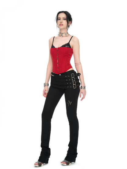 Crimson Lace Panel Hook Corset Camisole Top