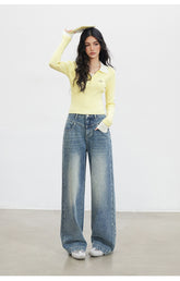 Vintage Washed Wide-Leg Jeans - CHINASQUAD