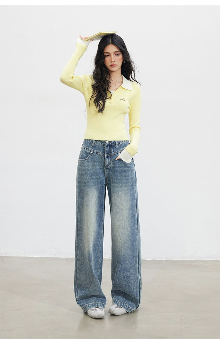 Vintage Washed Wide-Leg Jeans - CHINASQUAD