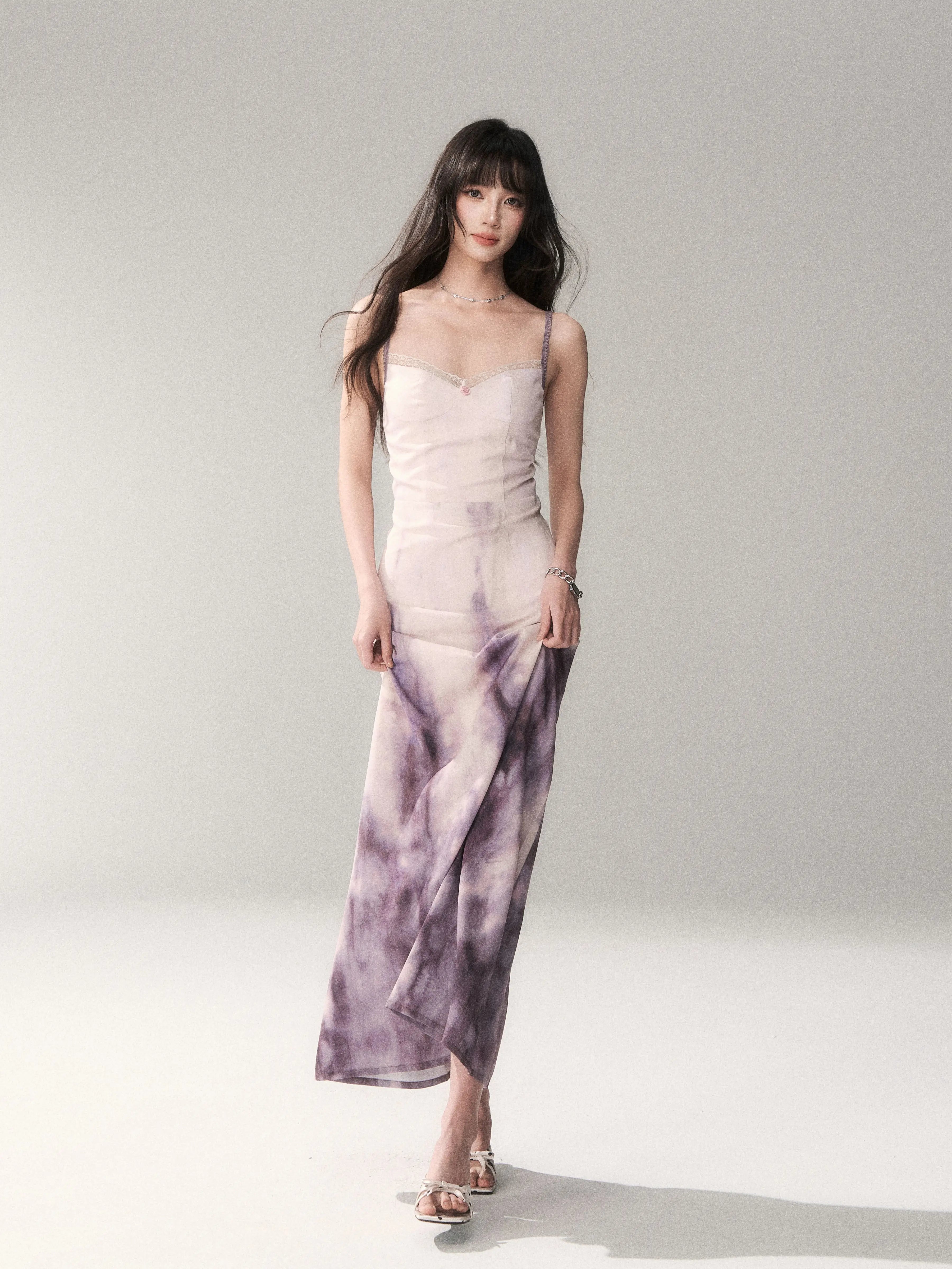 Sunset Lavender Gradient Printed Slip Maxi Dress