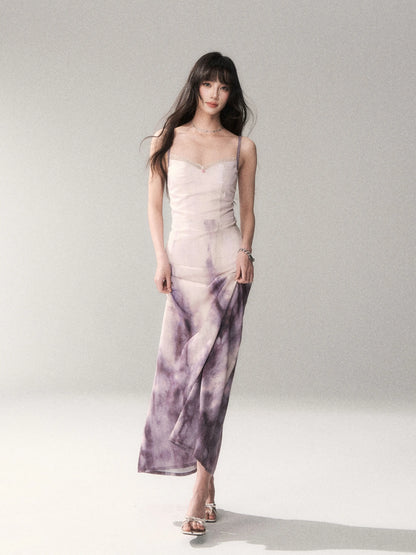 Sunset Lavender Gradient Printed Slip Maxi Dress